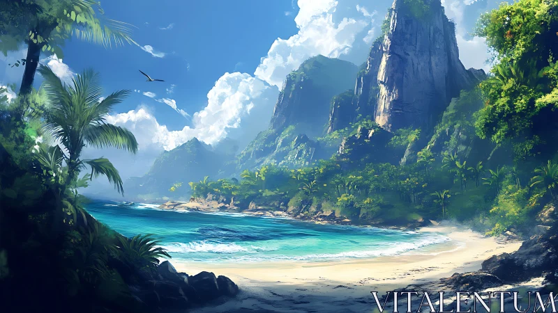 Tropical Coastal Landscape with Limestone Cliff Formation and Crystalline Lagoon