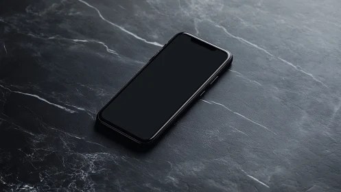 Black Smartphone on Dark Marble Surface