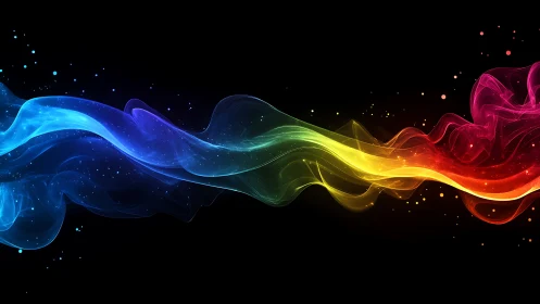 Spectrum light wave arcs across deep black cosmic field.