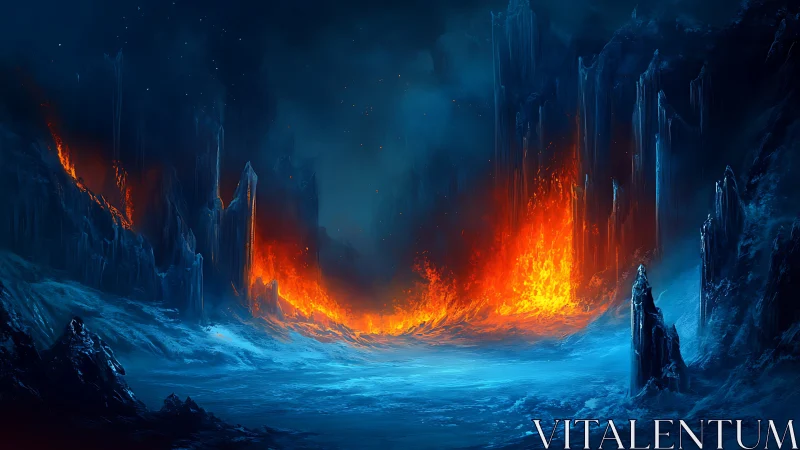 Volcanic Eruption Through Crystalline Ice Formations