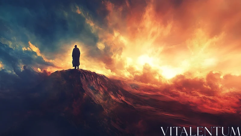 Skyline pilgrim listens quietly to the roaring painted dawn