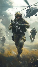 Charging into the storm with focused modern soldiers.
