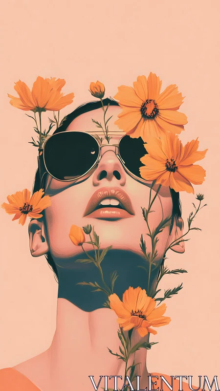 Sunlit daydream girl wrapped in golden wildflower blooms.