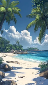 Turquoise Paradise: Palm-Framed Shoreline Dreams.