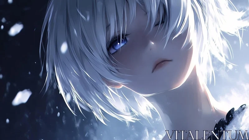 Snowlit gaze of a quiet soul in gentle winter light.