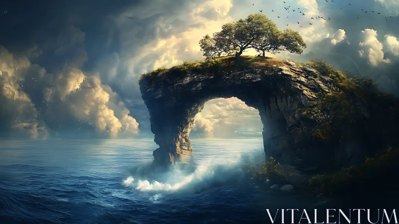 Majestic Stone Arch Crowned With a Solitary Tree