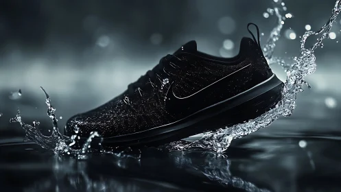 Hydrophobic running sneaker in dynamic aqueous impact study.