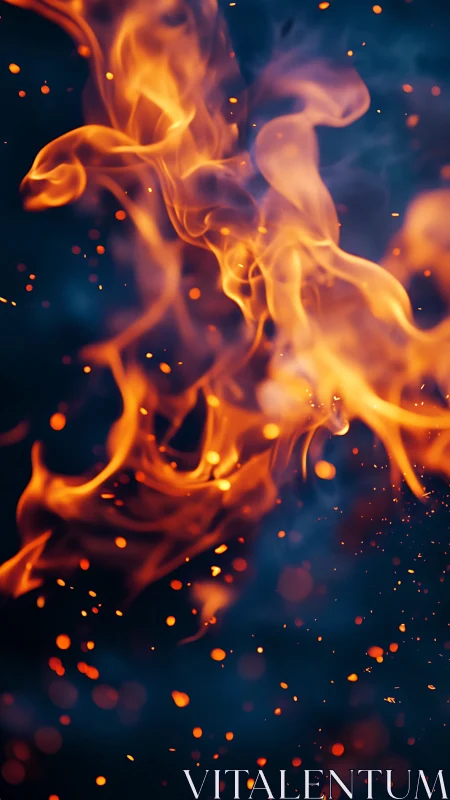 Dynamic Flame Cascade Against Deep Teal Background. Photorealistic.