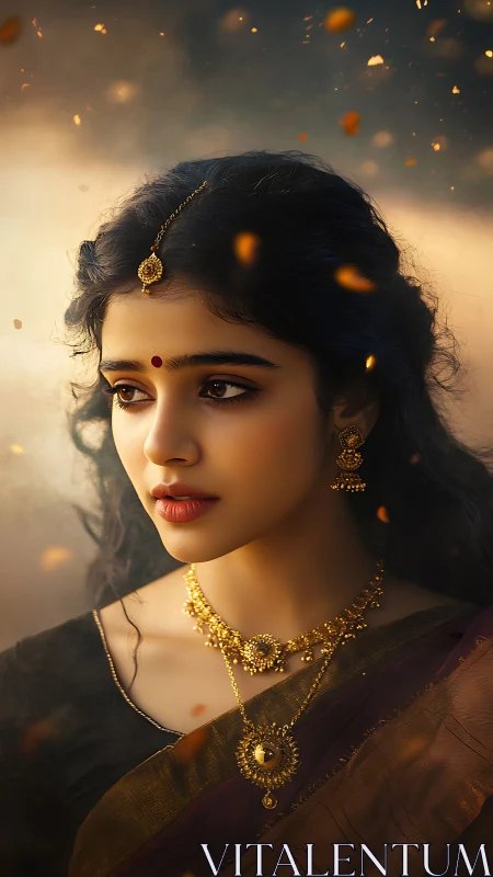 Softly lit portrait honors traditional Indian elegance