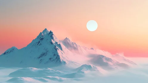 Cotton-candy sunrise crowns icy peaks in whispered pastel light