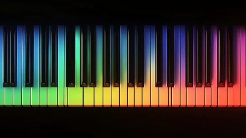 Chromatic gradient illuminated piano keyboard in top view