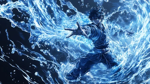 Water mage unleashes swirling blue elemental torrent.