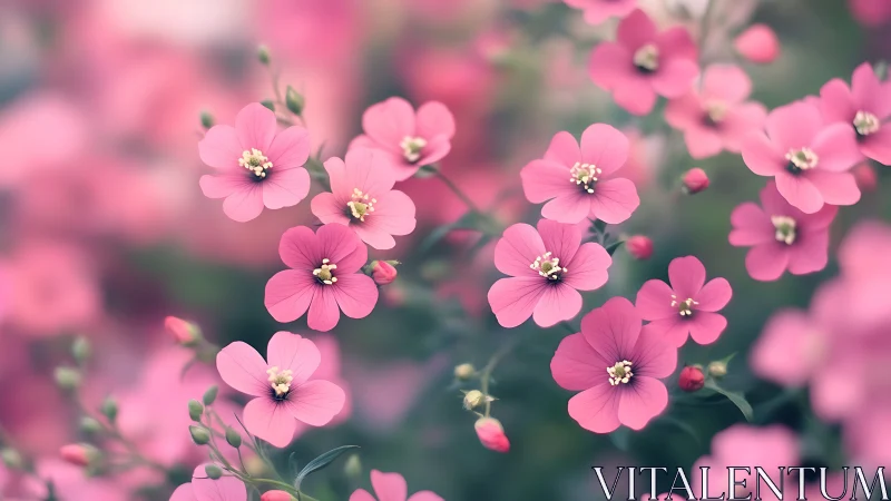 Pink Cosmos Flowers in Soft Focus Garden.