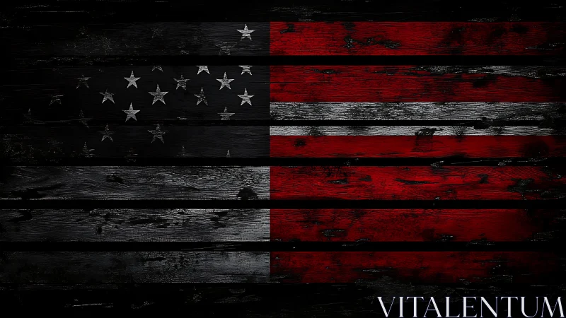 Distressed tritone United States flag on weathered planks.