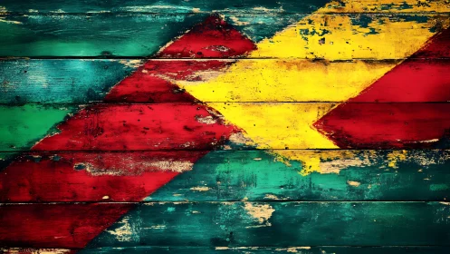 Distressed Congo Flag Painted on Rustic Wooden Planks, Vintage Style.