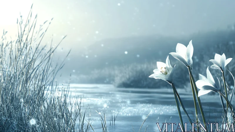 Winter river lilies catching the first quiet morning light.