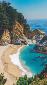 Rocky Coastal Inlet with Sandy Beach and Turquoise Waters