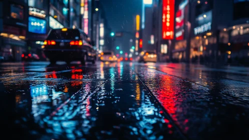 Neon city rain paints glowing reflections across wet streets