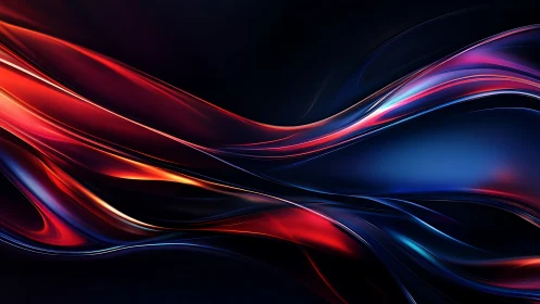 Abstract red and blue light waves on dark digital background.