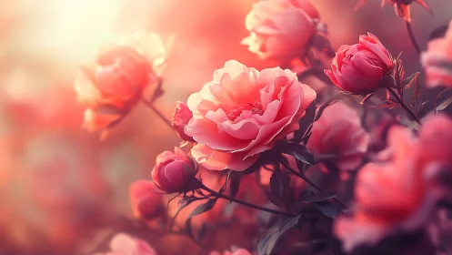 Luminous Peonies Bathed in Golden Hour Radiance.