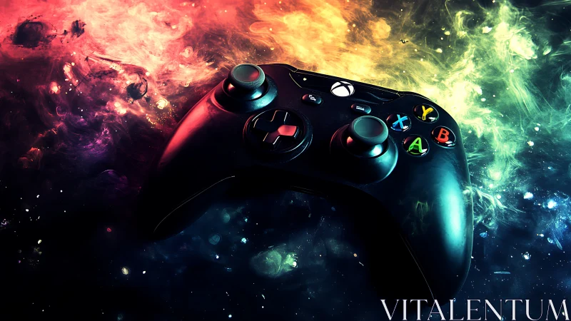Gaming Controller Immersed in Colorful Neon Energy Burst