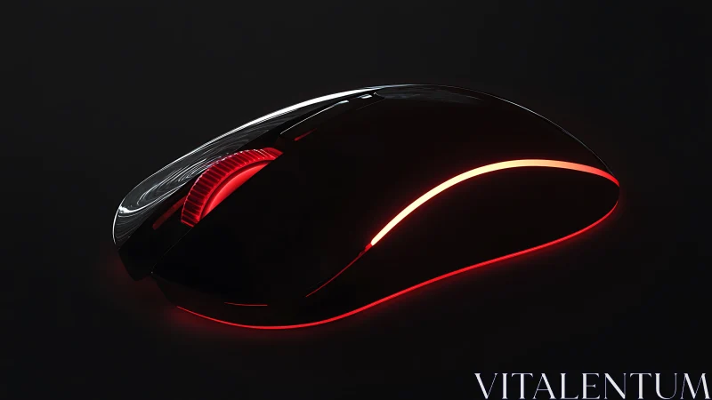 Gaming mouse glows with red LED lighting on black background