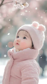 Winter Reverie: Ethereal Infant in Rose-Toned Seasonal Repose.