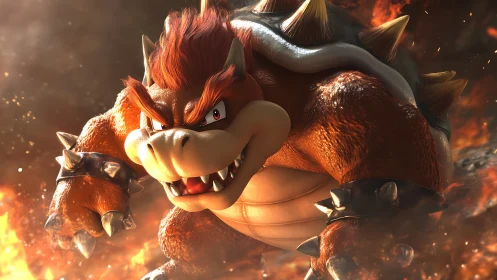 Armored fire creature charges forward in dynamic 3D render