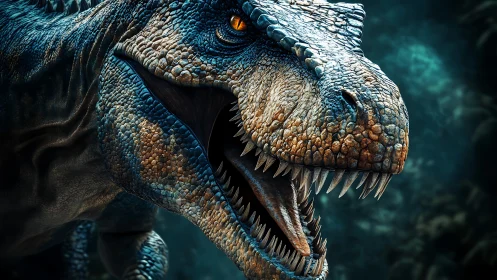 Hyperdetailed 3D tyrannosaur head render with sharp procedural scales