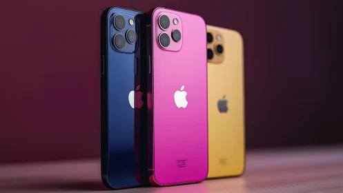 Gradient iPhones: Blue, Pink, and Gold Premium Devices.