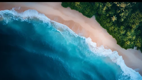 Tropical Coastline Aerial View with Turquoise Waves