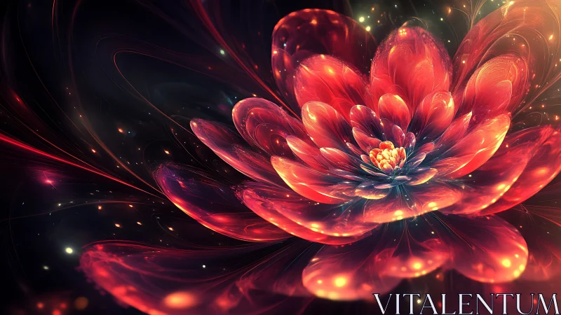 Digital fractal flower blooms with glowing layered petals