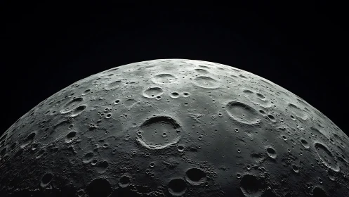 Silent moonrise over a cratered lunar horizon in shadow.