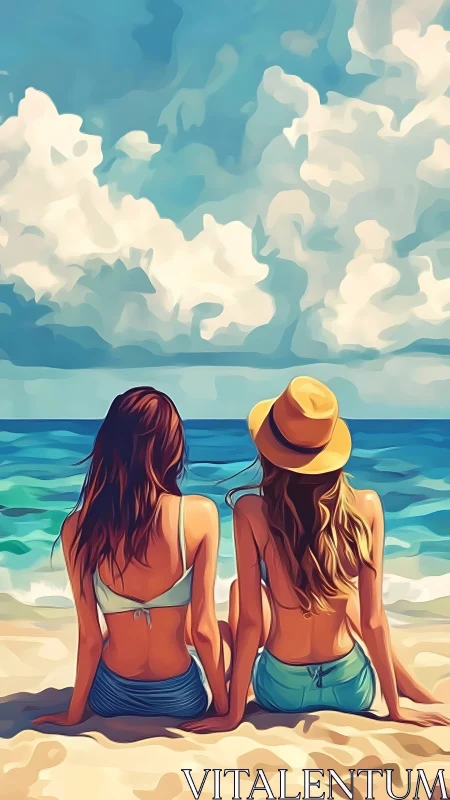 Sunlit friends let the painted shoreline hold their secrets