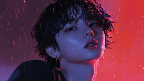 Neon backlit portrait renders wet skin with cinematic precision