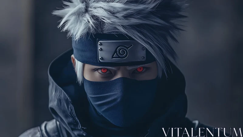 Mysterious masked ninja with silver hair and glowing gaze.