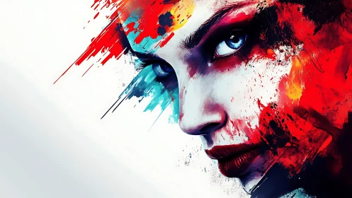 Vivid female portrait exploding in bold abstract color strokes.