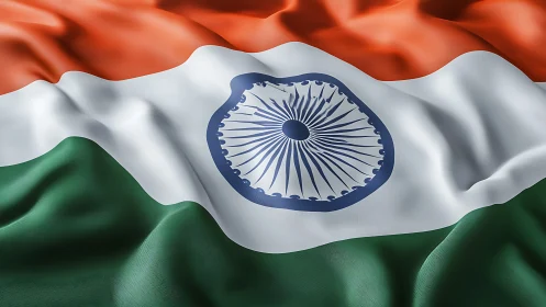 Tricolor Indian flag rendered with dynamic fabric folds.