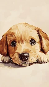 Soft-eyed puppy resting gently on a cozy cream floor.