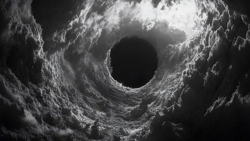 Storm spiral opens into a stark, abyssal void of darkness