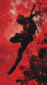 Rebel masked hero drifting through bold red chaos.