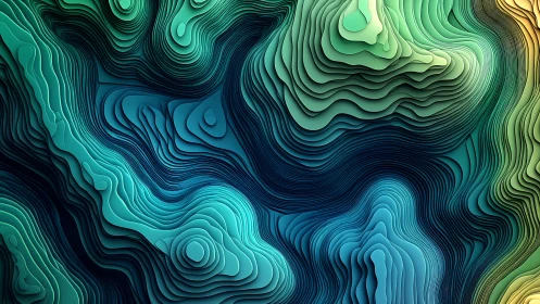 Layered topographic wavefield in teal gradient 3D abstraction.