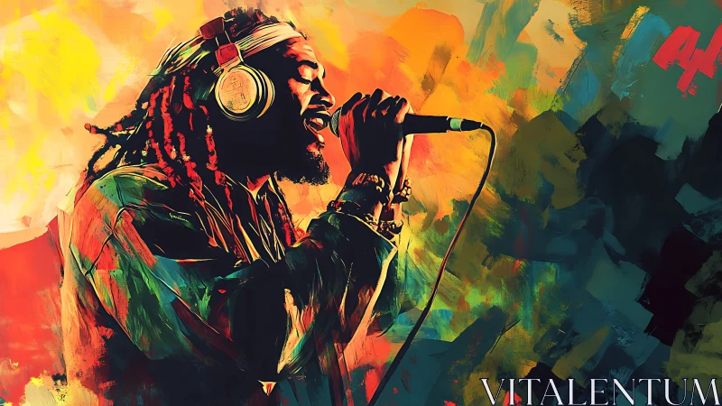 Neon-echoed vocalist pouring color-drenched soundwaves.