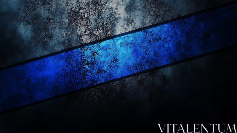 Diagonal blue textured stripe on dark rough background.
