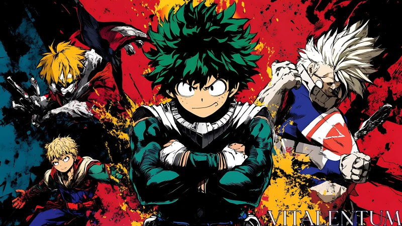 Green haired hero stands defiant amid explosive comic chaos
