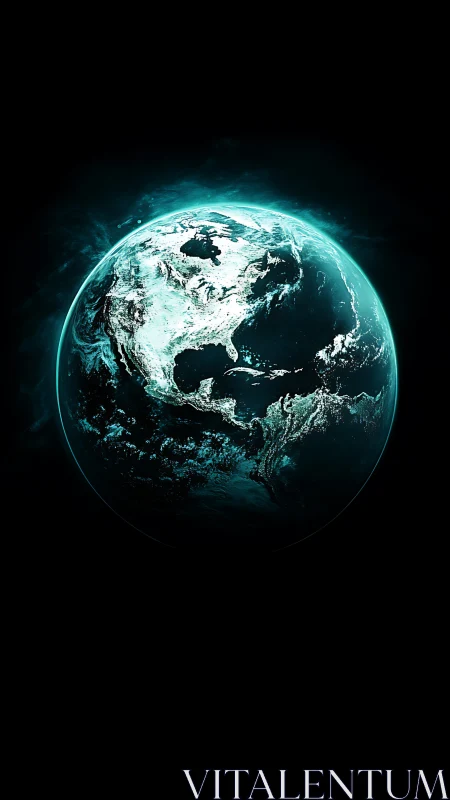 Electric midnight Earth hums softly in turquoise eclipse