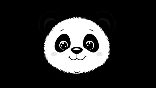 Smiling cartoon panda head floats against solid black background