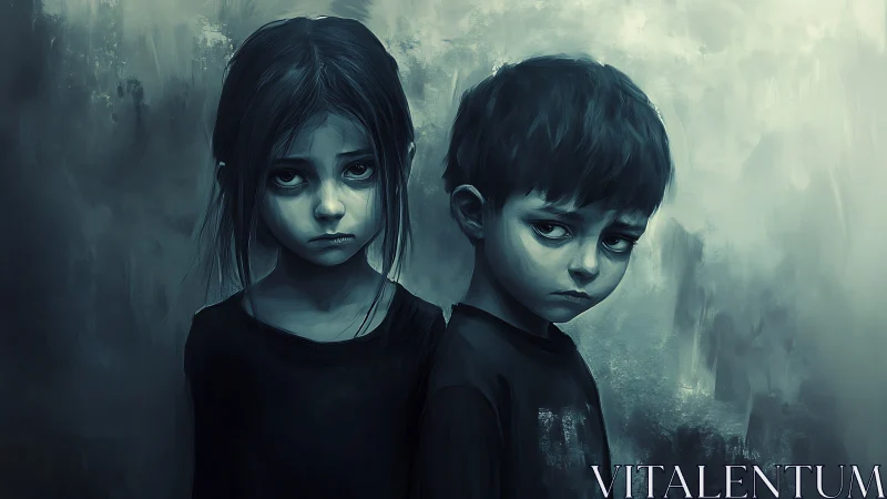 Two Young Figures in Moody Atmospheric Haze.