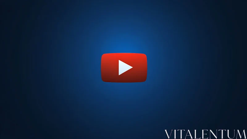 Red play button icon glows over deep radial blue field.