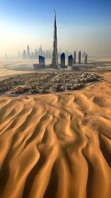 Soaring desert skyscraper rises from sculpted golden dunes